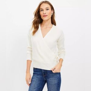 Ribbed Wrap Sweater in Whisper White